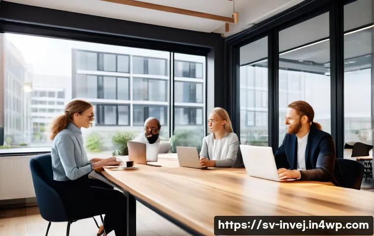 대체투자 포트폴리오에서의 중소기업 투자 - A modern Scandinavian-style office scene showcasing a small to medium-sized enterprise (SME) team co...
