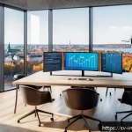 Home 22 대체투자 포트폴리오 투자 트렌드 - A sophisticated modern office environment in Stockholm featuring a diverse group of professional inv...
