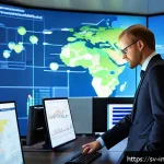 Home 20 대체투자 포트폴리오의 글로벌 투자 환경 - A sophisticated office scene showing a Swedish financial analyst examining a large digital world map...