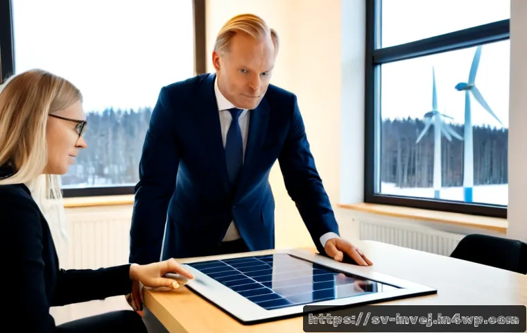 대체투자 포트폴리오에서의 투자자의 역할 - Photorealistic Nordic investment advisor and mature Swedish investor reviewing a diversified alterna...